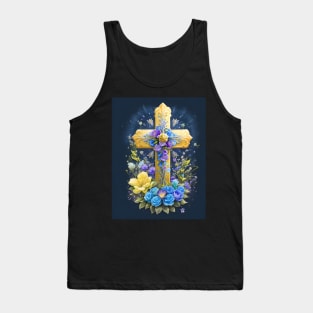 Gold Cross With Flowers Tank Top